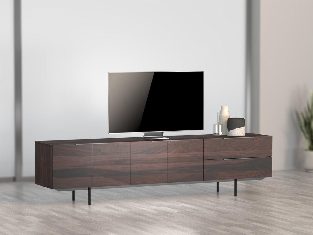 TV unit, solid sheesham wood and steel, 4 doors and 2 drawers