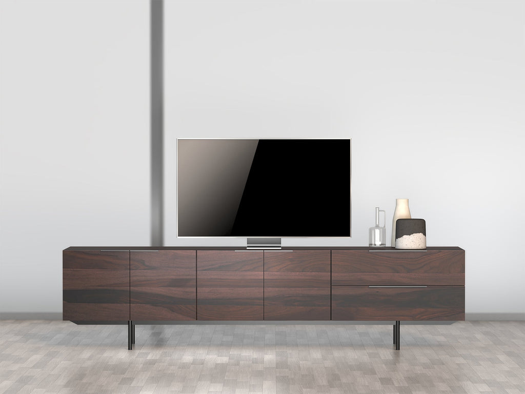 TV unit, solid sheesham wood and steel, 4 doors and 2 drawers