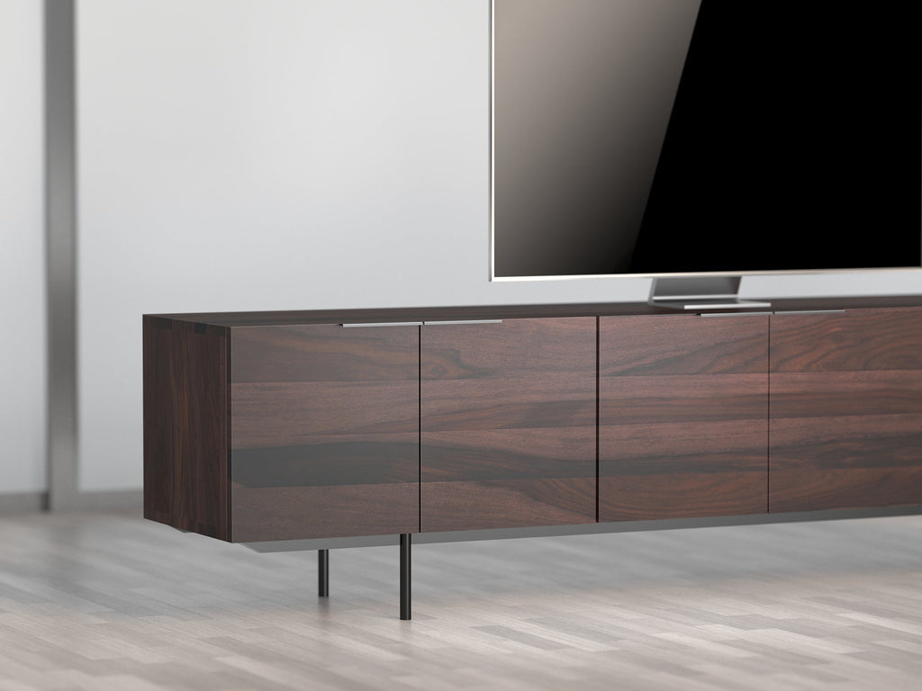 TV unit, solid sheesham wood and steel, 4 doors and 2 drawers