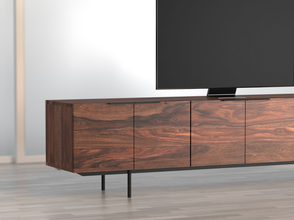 TV unit, solid sheesham wood and steel, 4 doors and 2 drawers