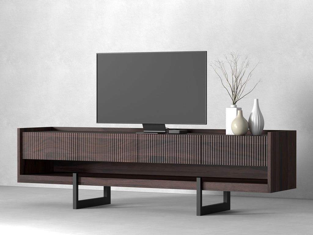 TV unit, solid sheesham wood and steel, 4 drawers