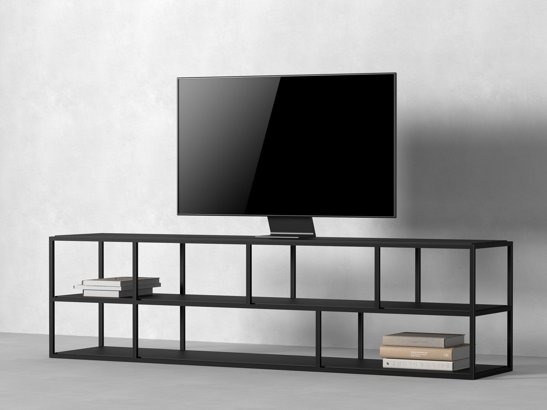 TV unit, solid acacia wood and steel