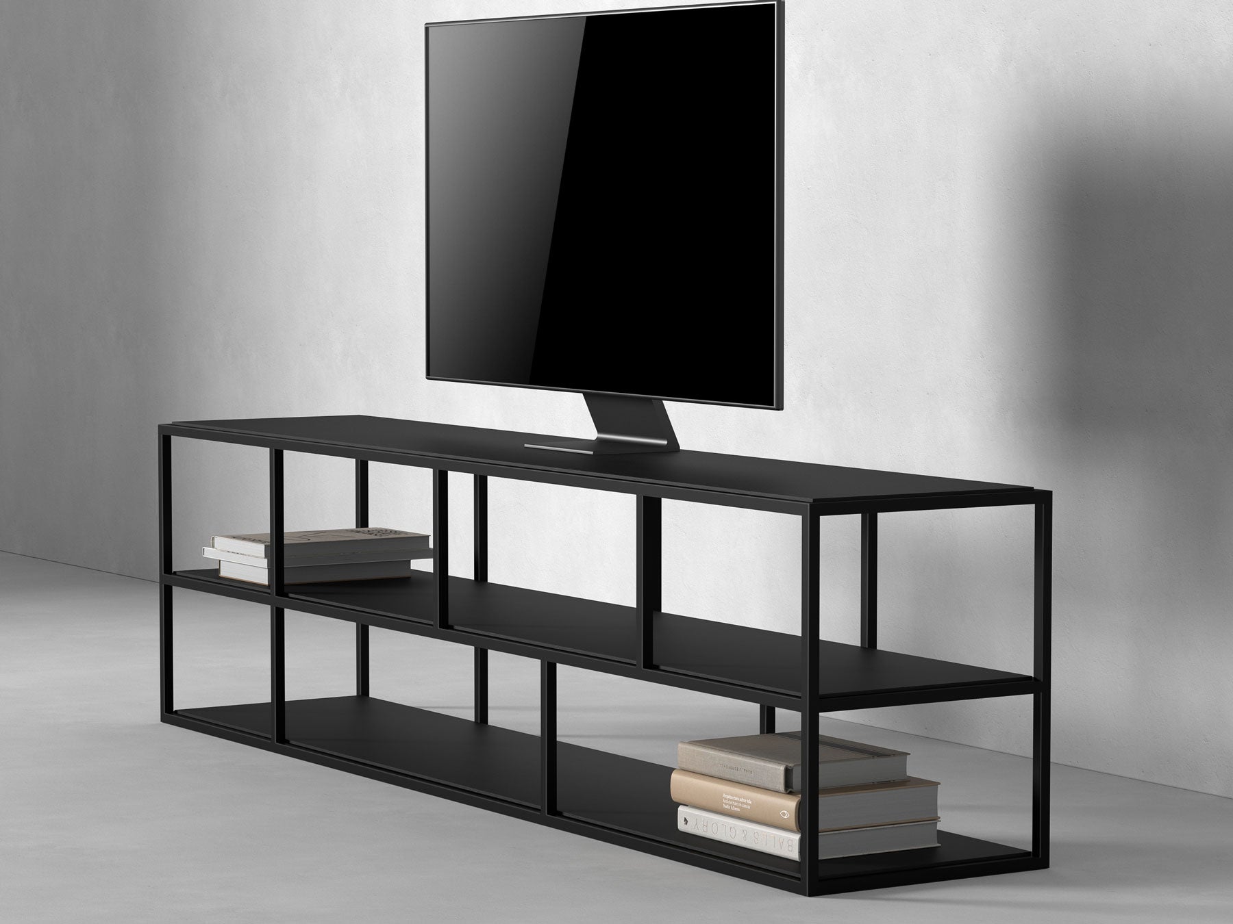 TV unit, solid acacia wood and steel