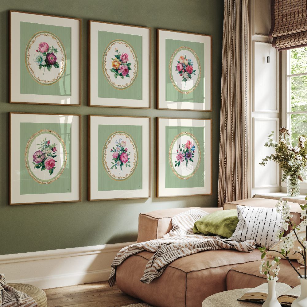 Gallery Wall Art: Floral Cameo | Set of 6