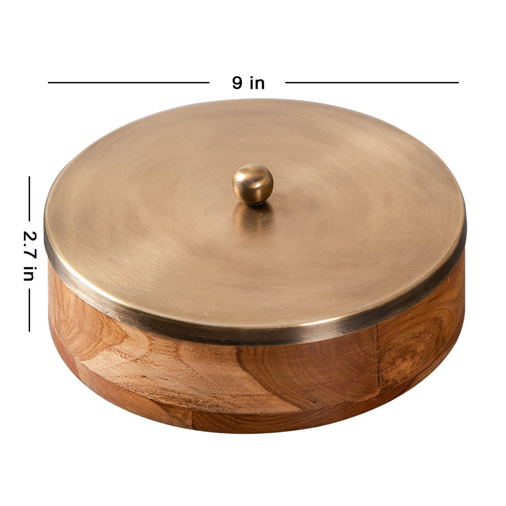 Classic Acacia Wood Masala Box - Gold