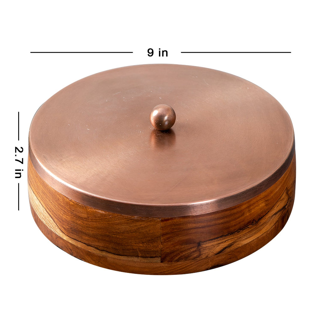 Classic Acacia Wood Masala Box - Copper