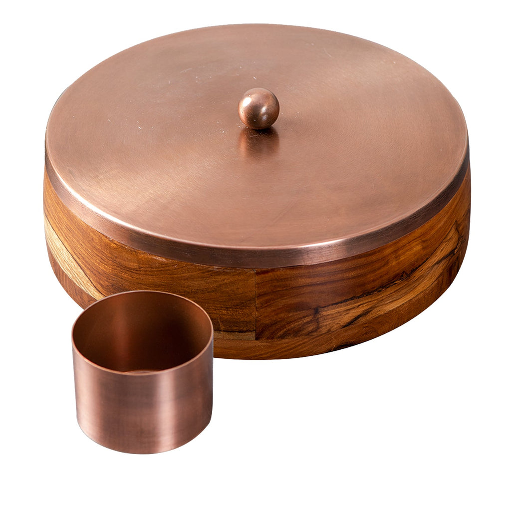 Classic Acacia Wood Masala Box - Copper