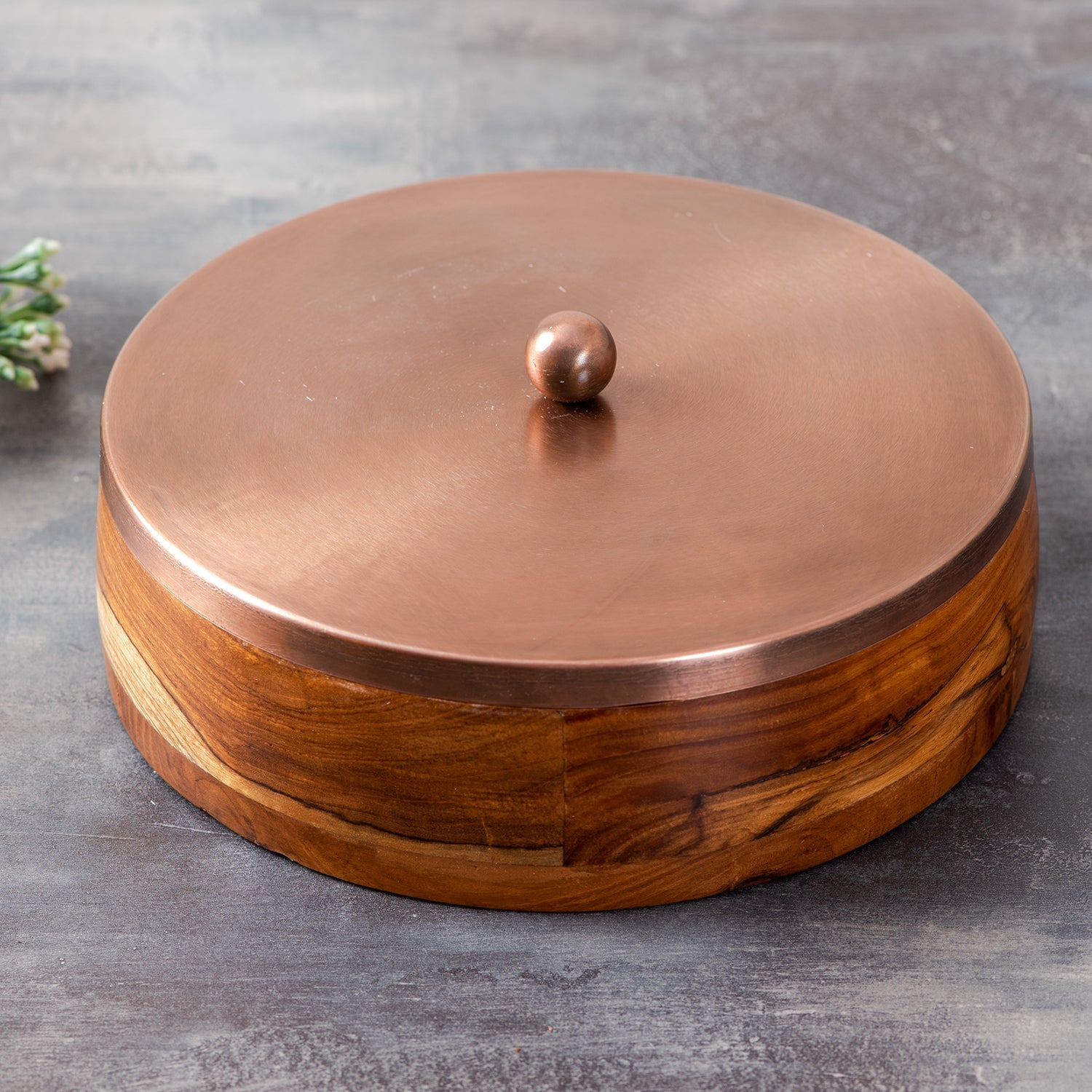 Classic Acacia Wood Masala Box - Copper