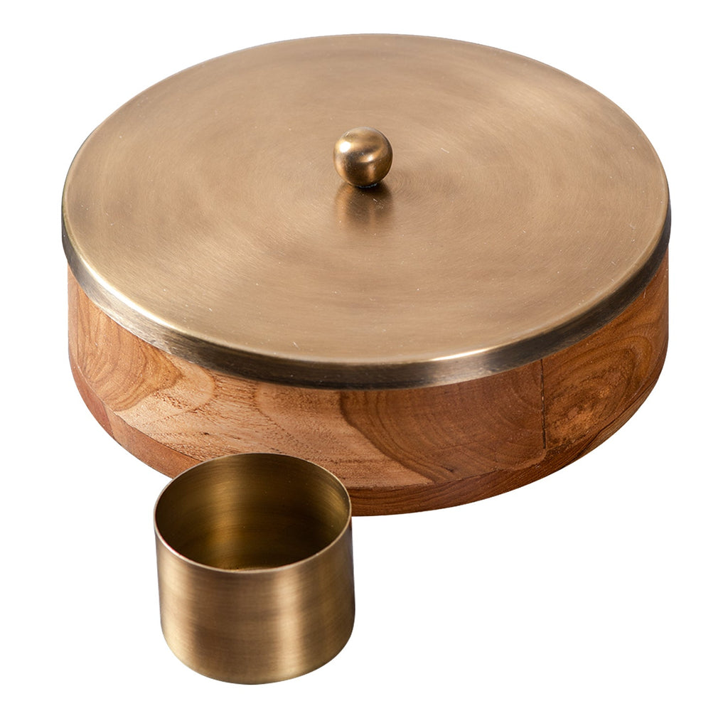 Classic Acacia Wood Masala Box - Gold