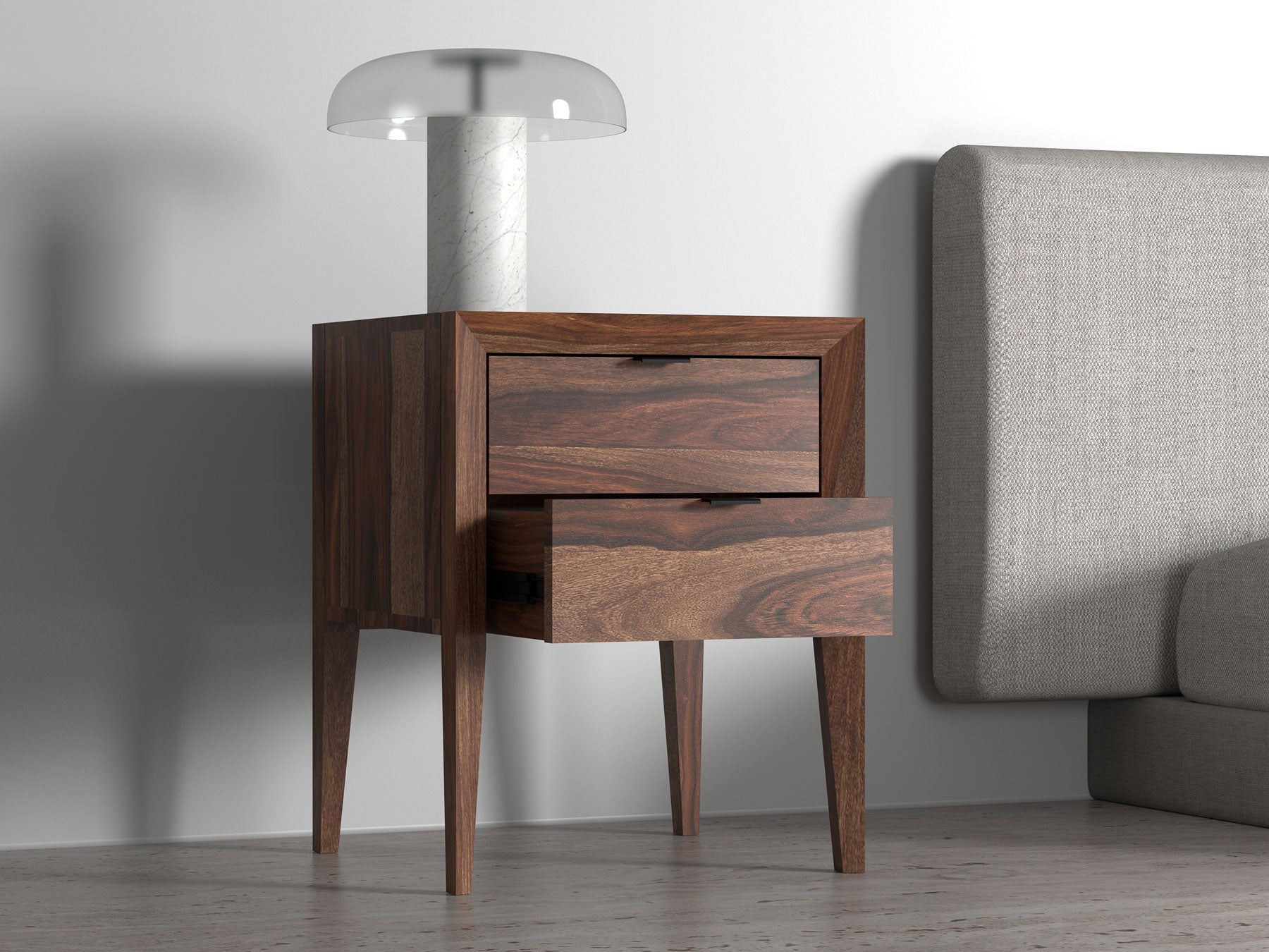 Bedside table, solid sheesham wood, 2 drawers