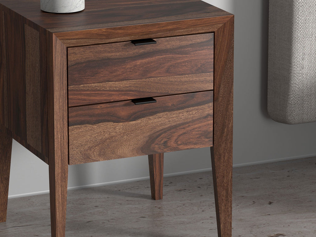 Bedside table, solid sheesham wood, 2 drawers