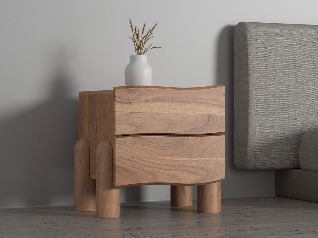 Bedside table, solid acacia wood, 2 drawers