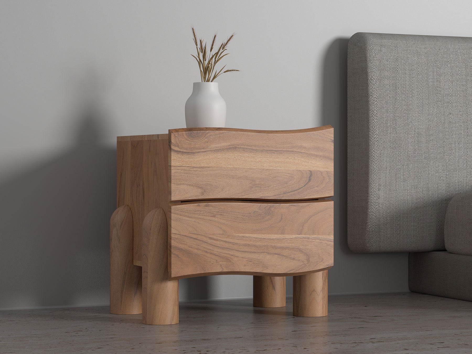 Bedside table, solid acacia wood, 2 drawers