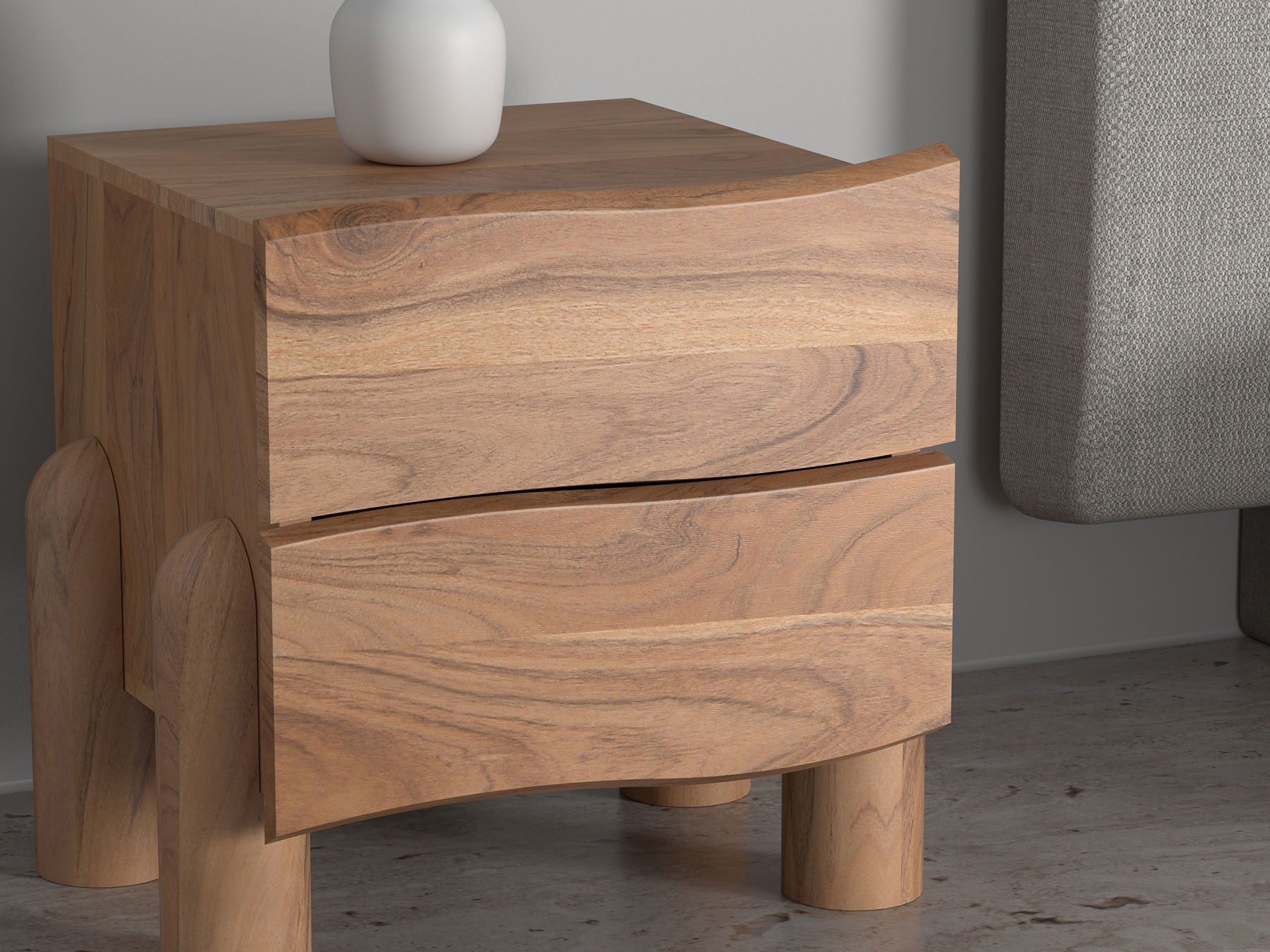 Bedside table, solid acacia wood, 2 drawers