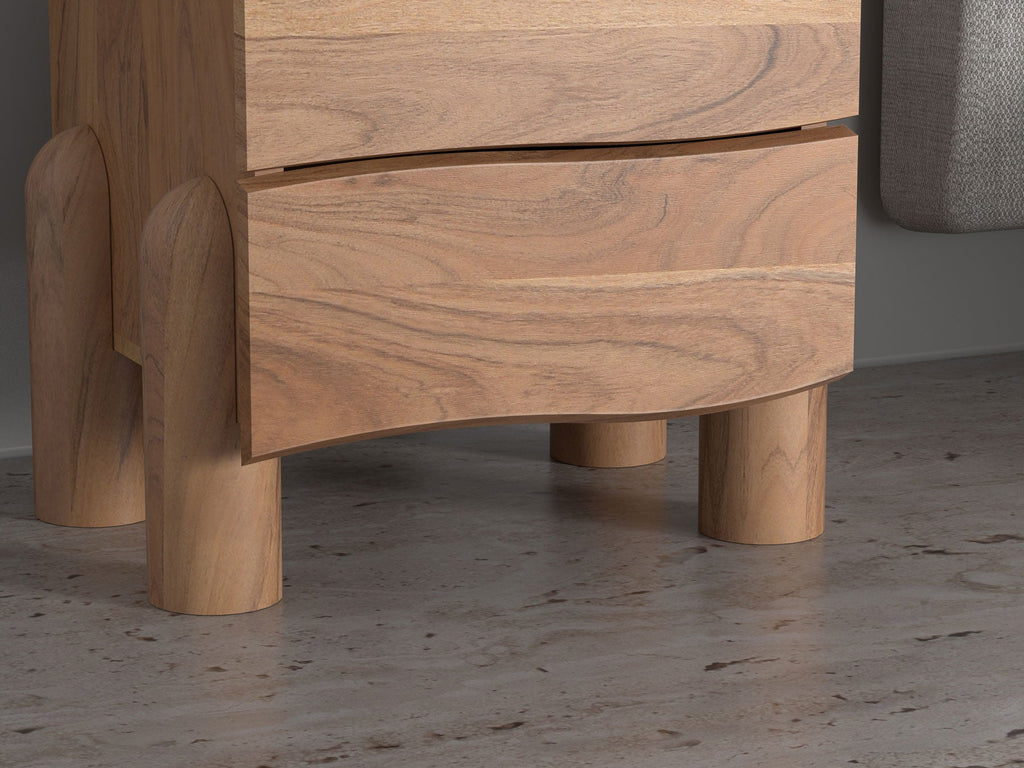 Bedside table, solid acacia wood, 2 drawers