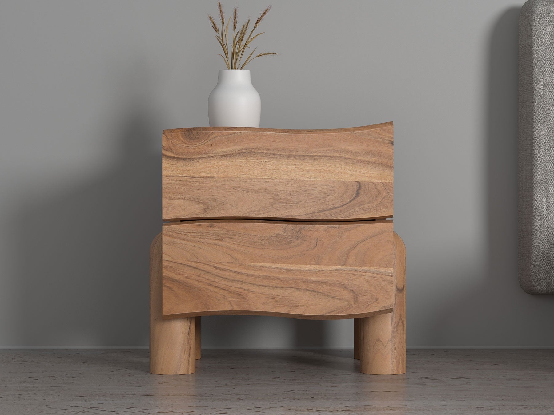 Bedside table, solid acacia wood, 2 drawers