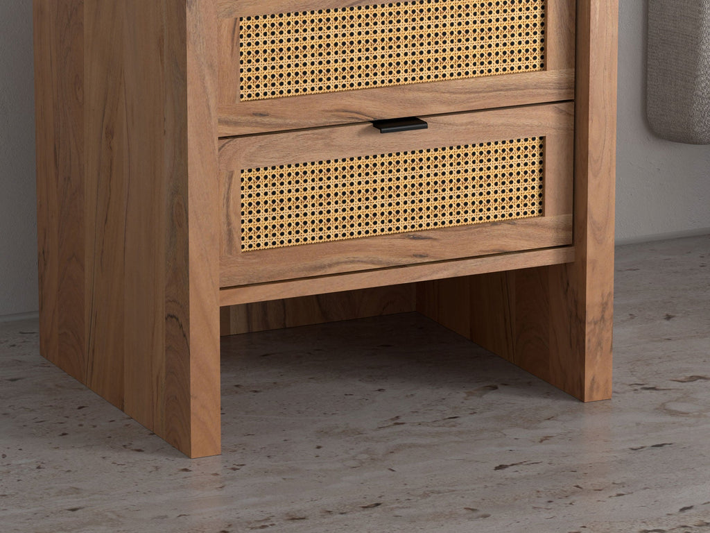 Bedside table, solid acacia wood, 2 drawers