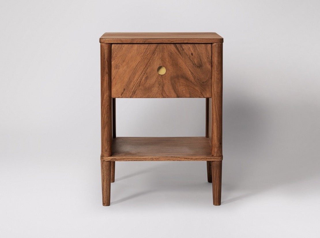 Bedside table, solid acacia wood, 1 drawer