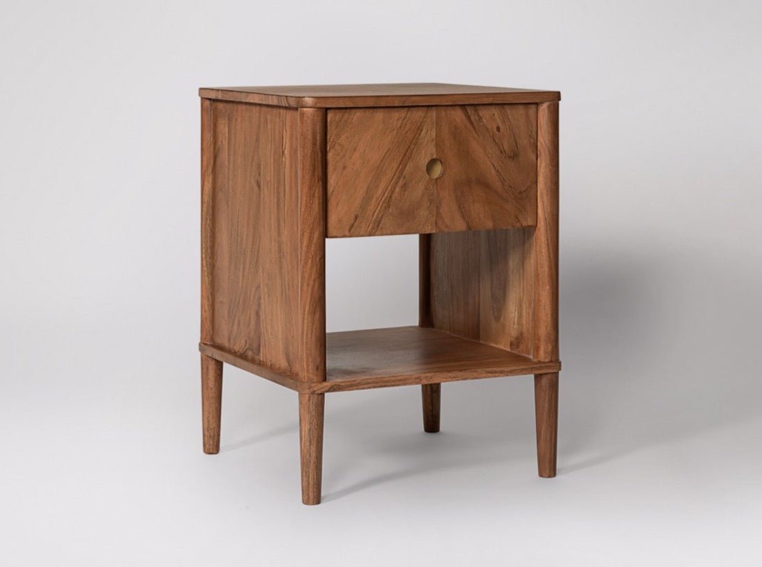 Bedside table, solid acacia wood, 1 drawer