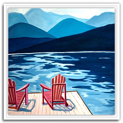 Lake Dock , Mountains and Chairs