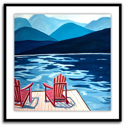 Lake Dock , Mountains and Chairs