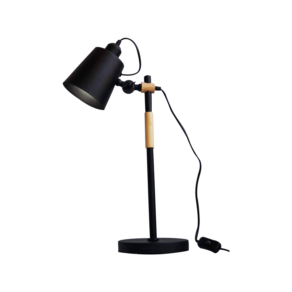 Black Scandinavian Metal And Wood Table Lamp
