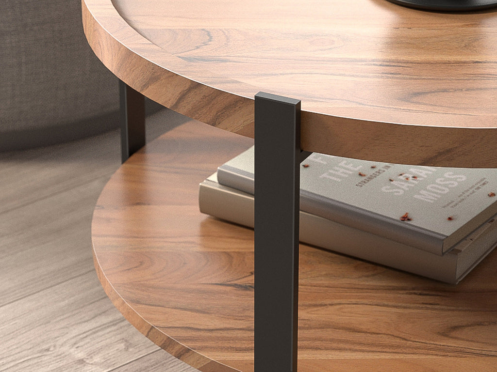 Coffee table, solid acacia wood and steel