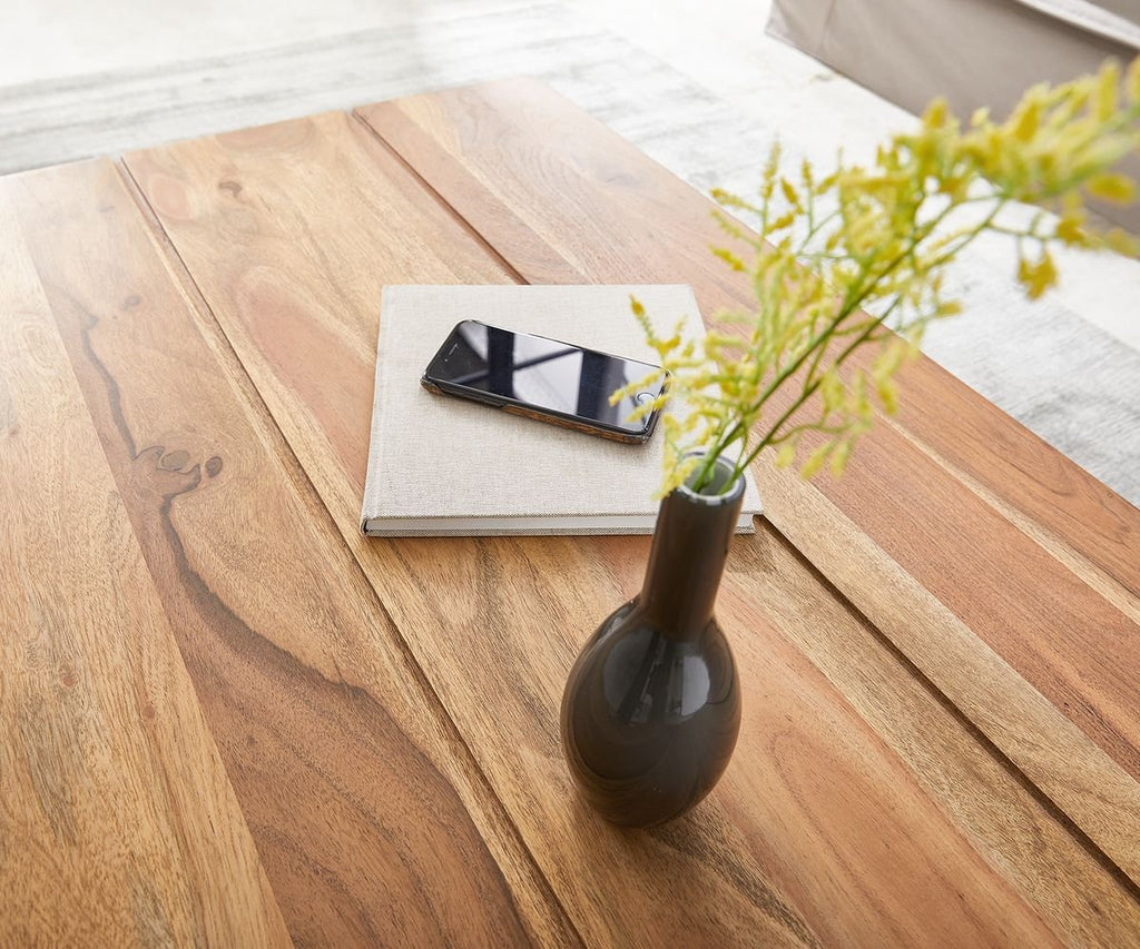 Coffee table, solid acacia wood and steel
