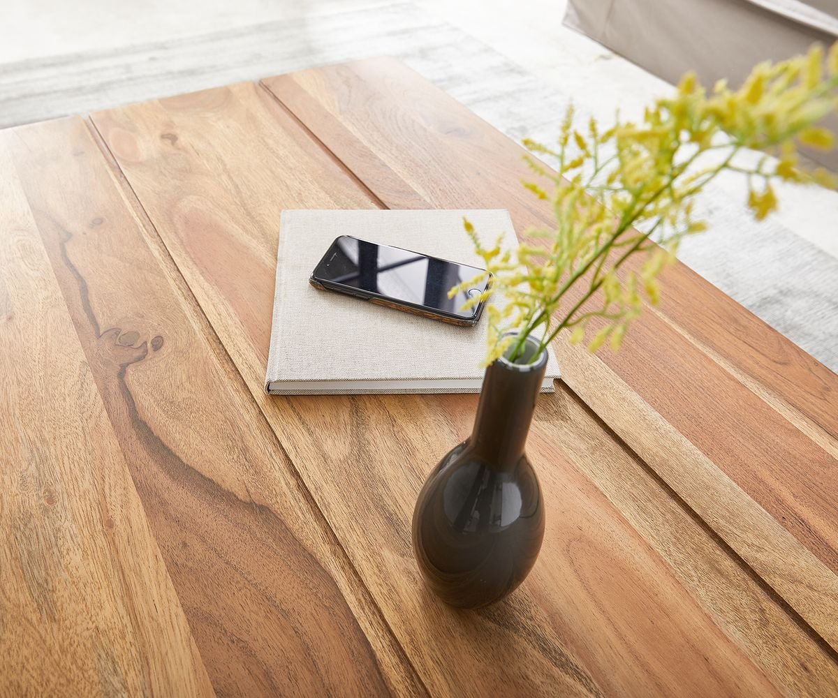 Coffee table, solid acacia wood and steel