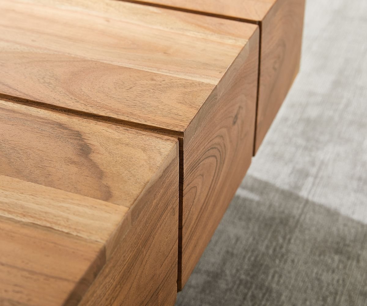 Coffee table, solid acacia wood and steel