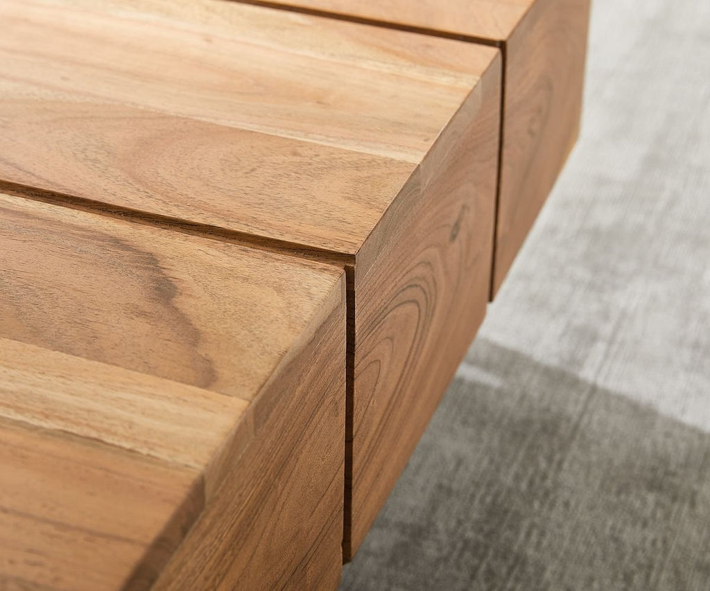 Coffee table, solid acacia wood and steel