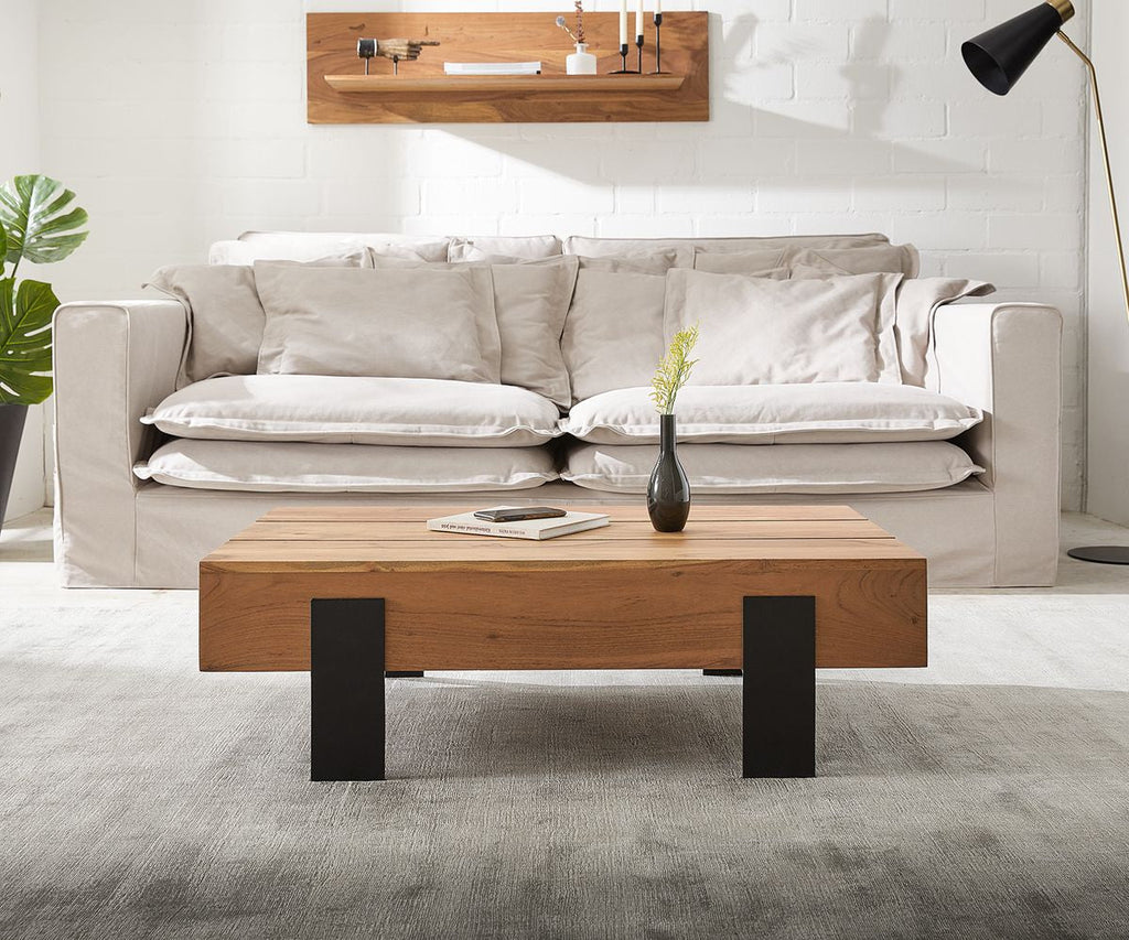 Coffee table, solid acacia wood and steel