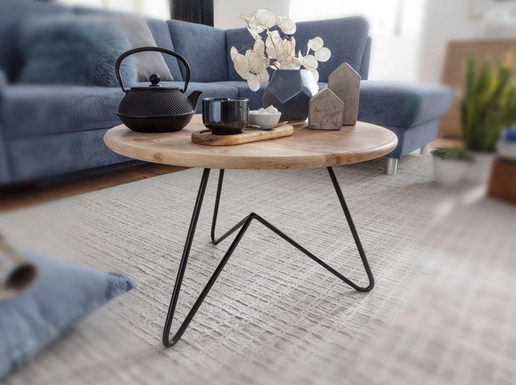 Coffee table, solid acacia wood and steel