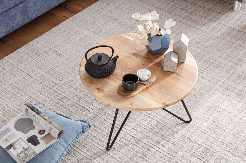 Coffee table, solid acacia wood and steel