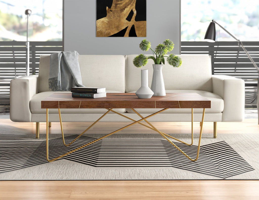 Coffee table, solid mango wood and steel