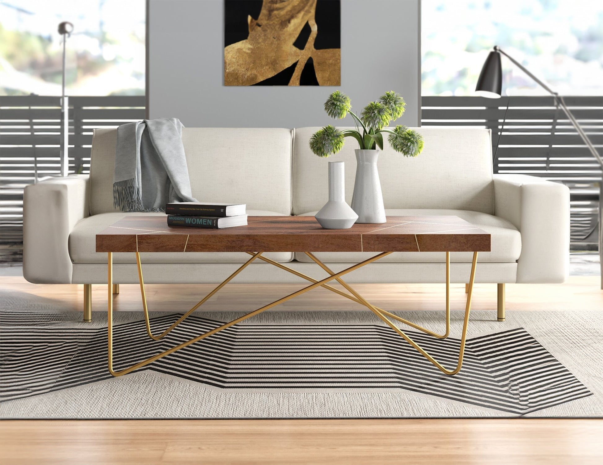 Coffee table, solid mango wood and steel