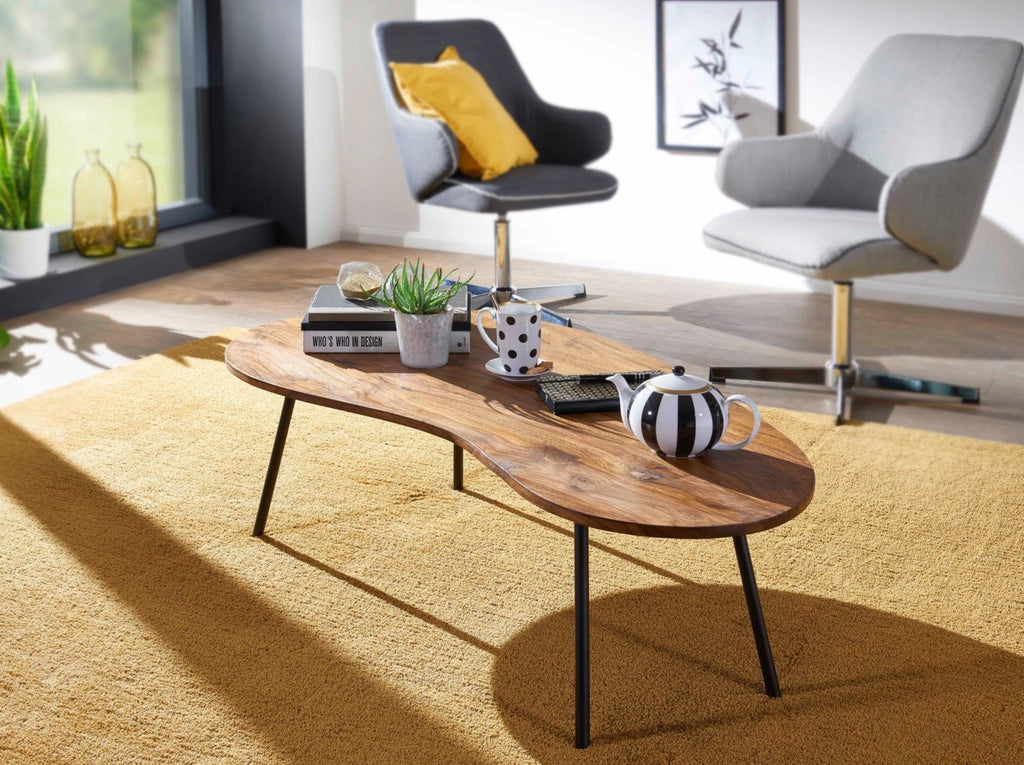 Coffee table, solid sheesham wood and steel