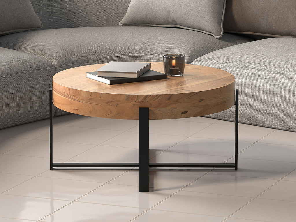 Coffee table, solid acacia wood and steel