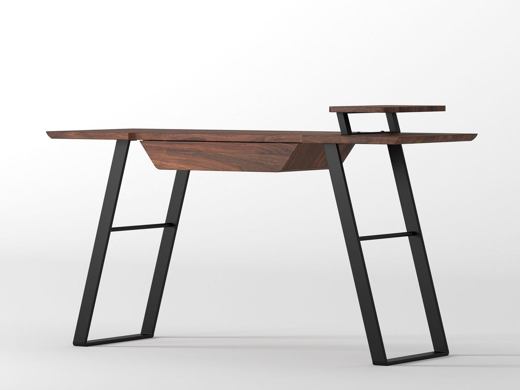 Desk, solid sheesham wood and steel, 1 drawer