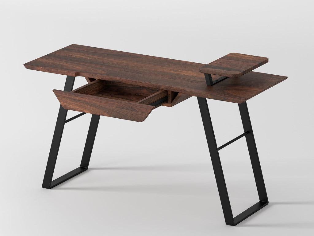 Desk, solid sheesham wood and steel, 1 drawer