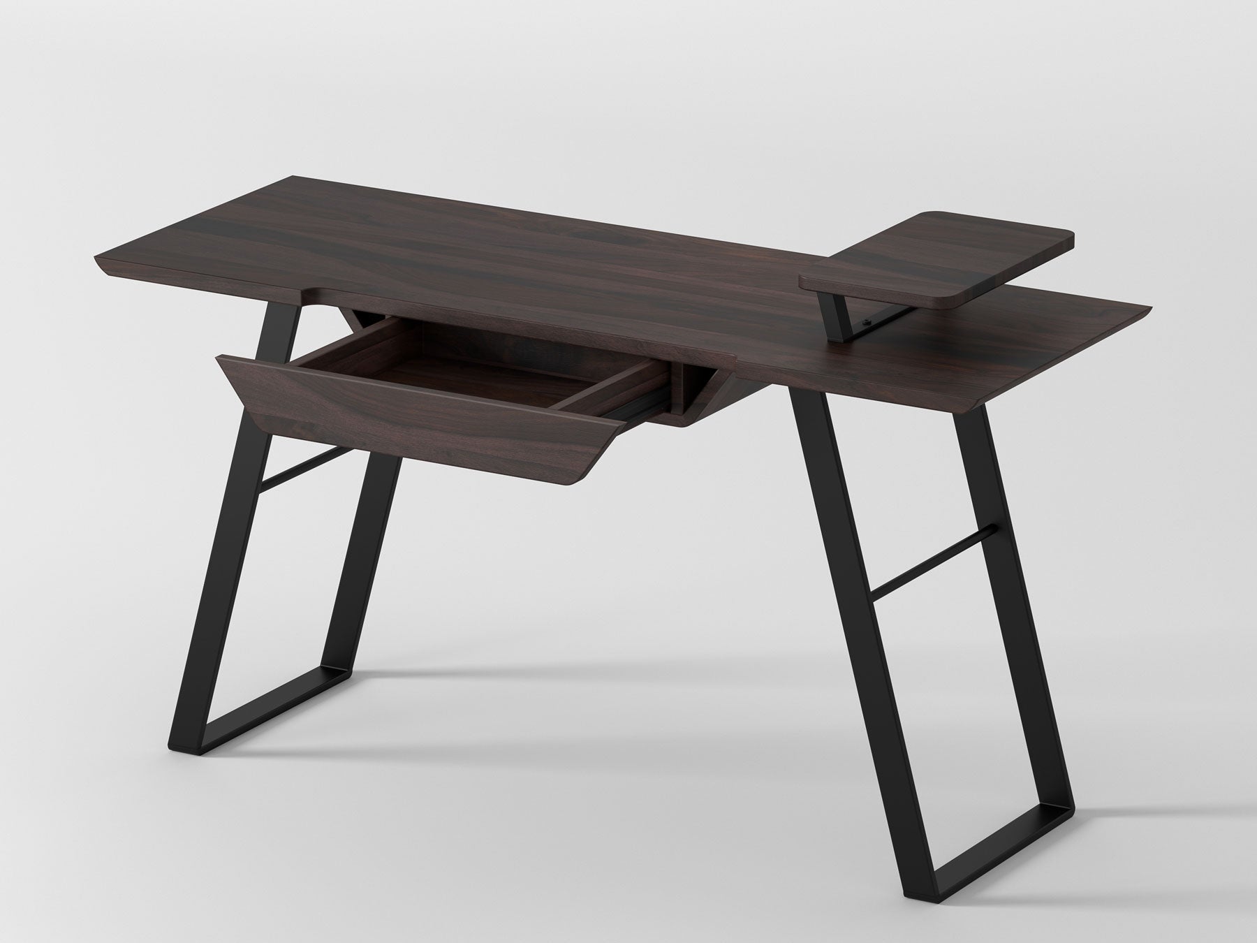 Desk, solid sheesham wood and steel, 1 drawer