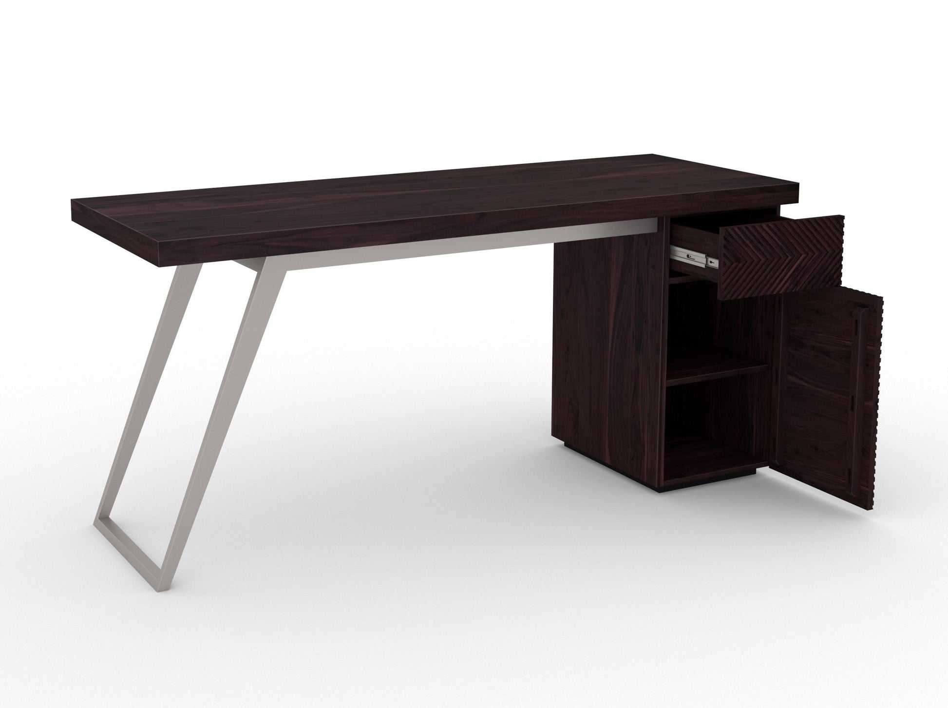 Desk, solid acacia wood and steel, 1 drawers and 1 door