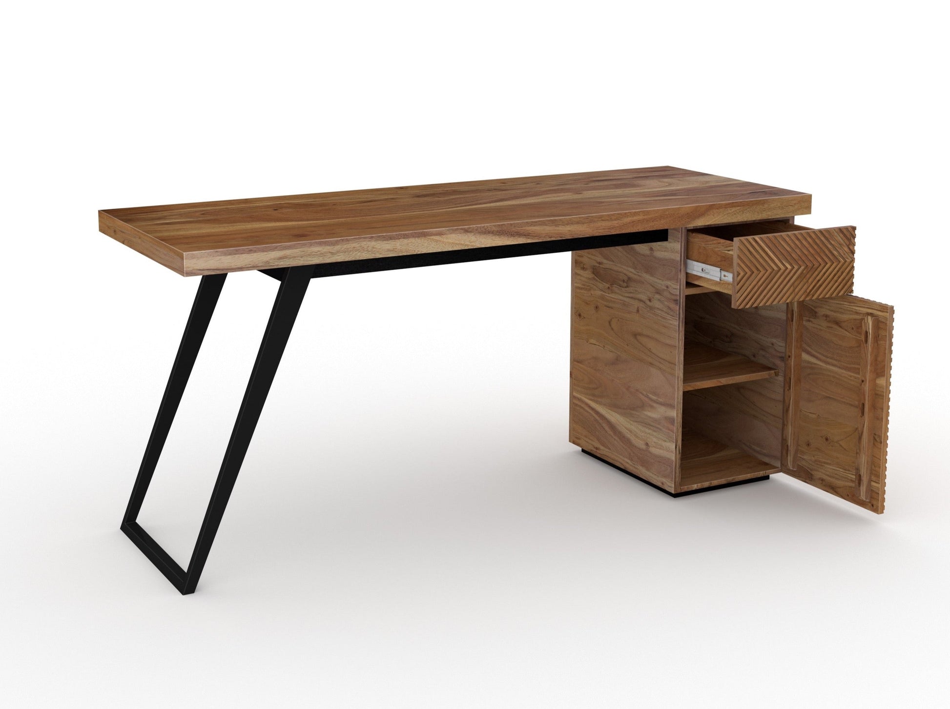 Desk, solid acacia wood and steel, 1 drawers and 1 door