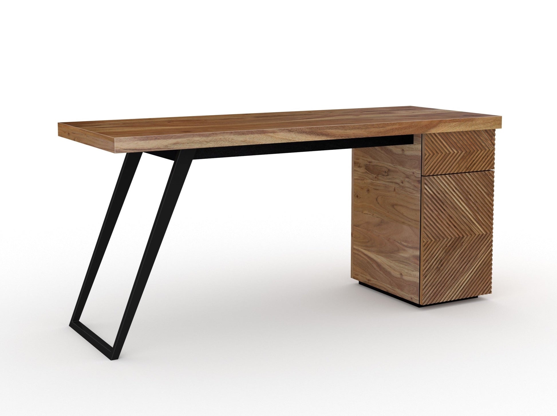 Desk, solid acacia wood and steel, 1 drawers and 1 door