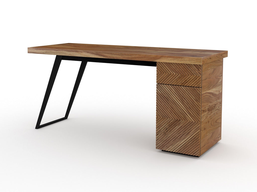 Desk, solid acacia wood and steel, 1 drawers and 1 door