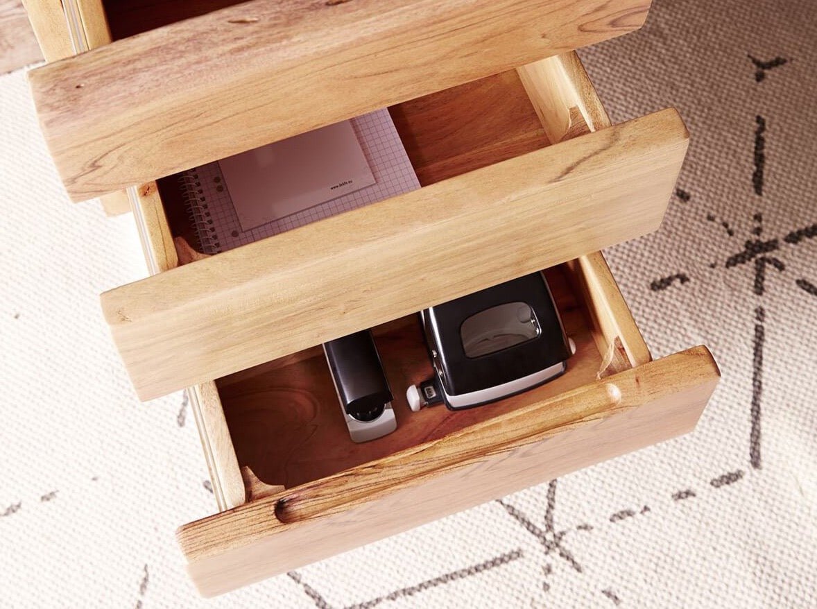 Desk, solid acacia wood and steel, 3 drawers