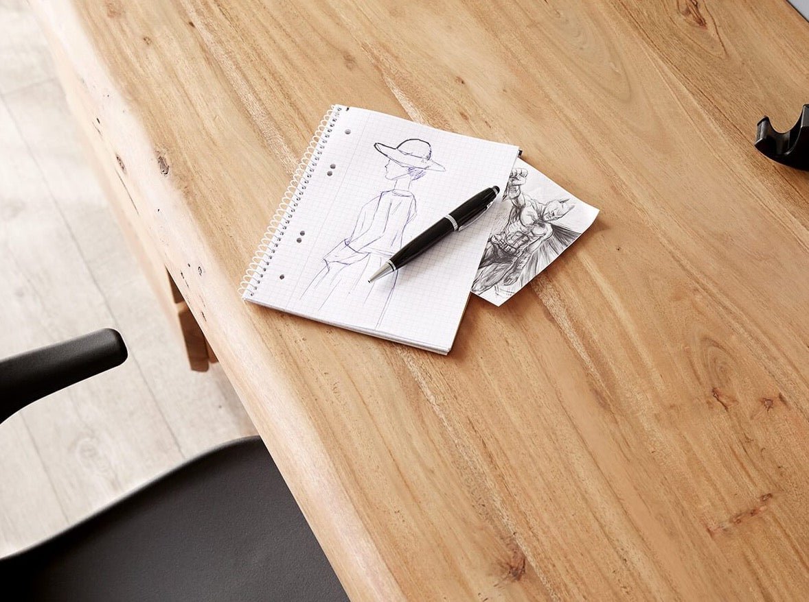 Desk, solid acacia wood and steel, 3 drawers