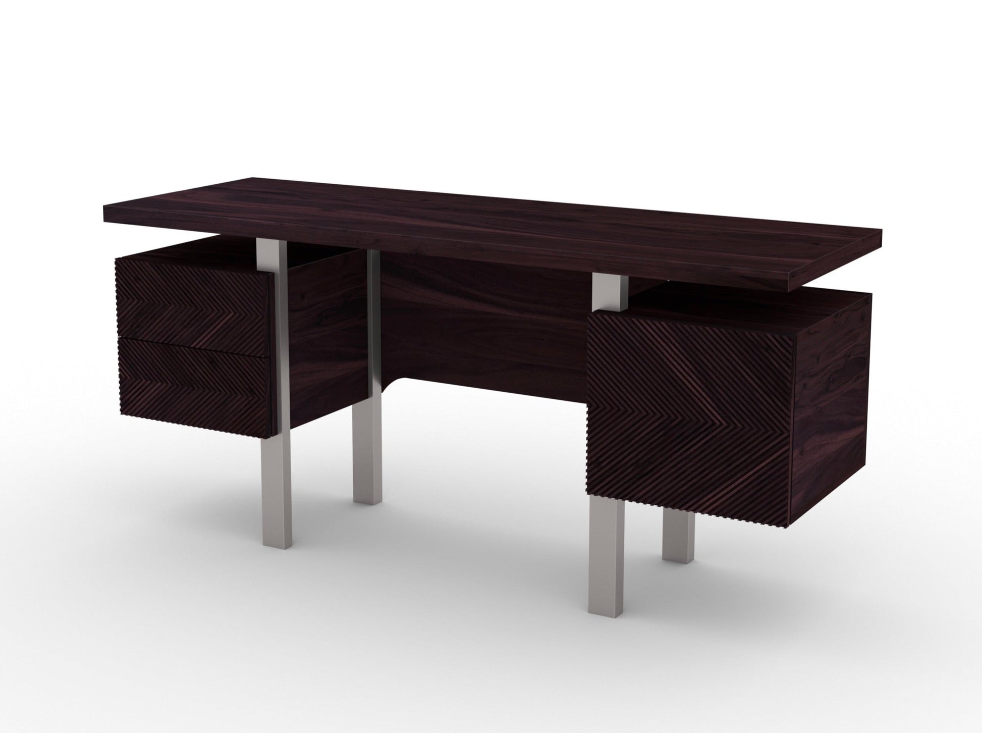 Desk, solid acacia wood and steel, 2 drawers and 1 door