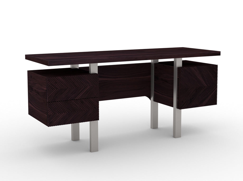 Desk, solid acacia wood and steel, 2 drawers and 1 door