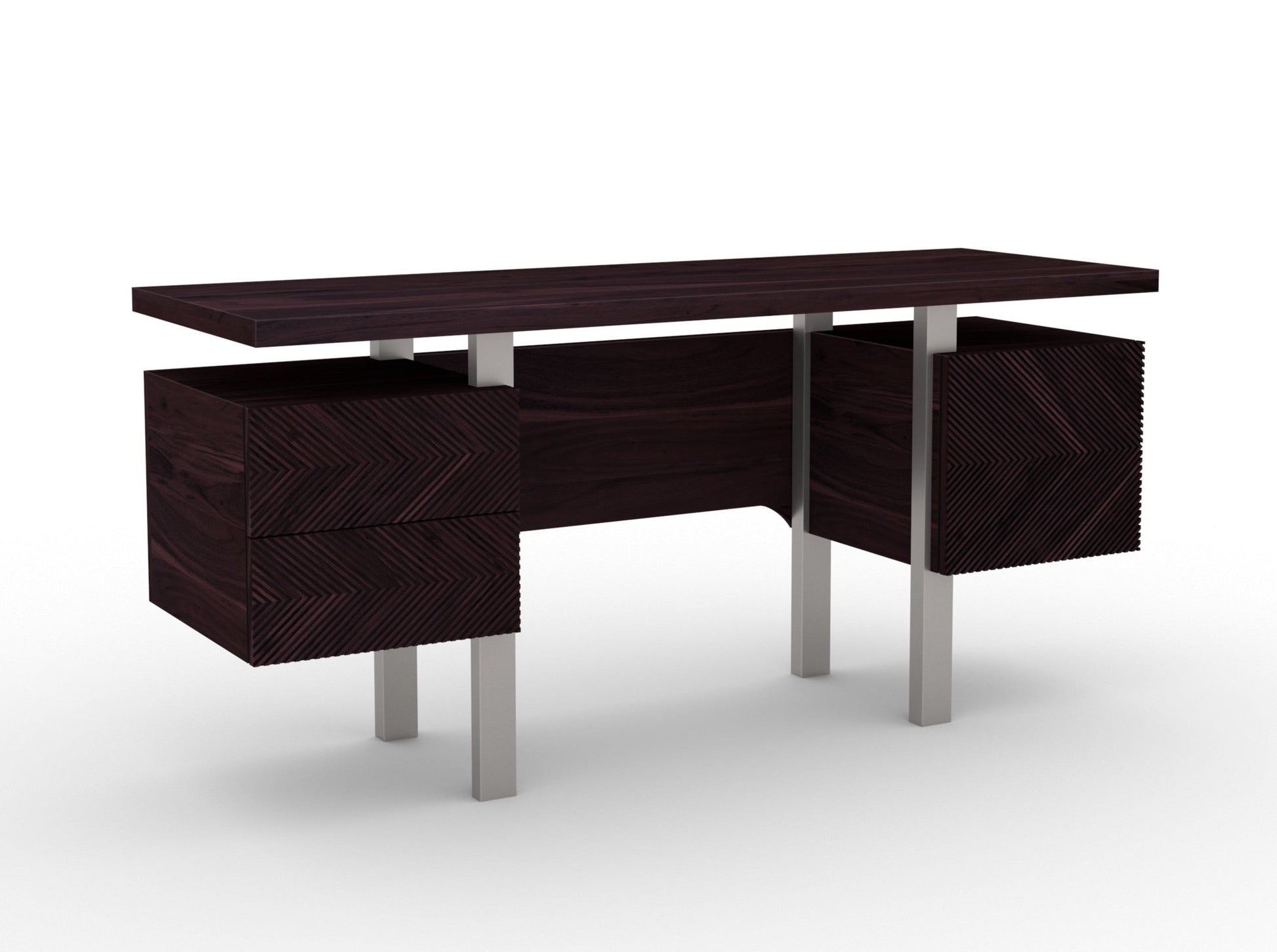 Desk, solid acacia wood and steel, 2 drawers and 1 door